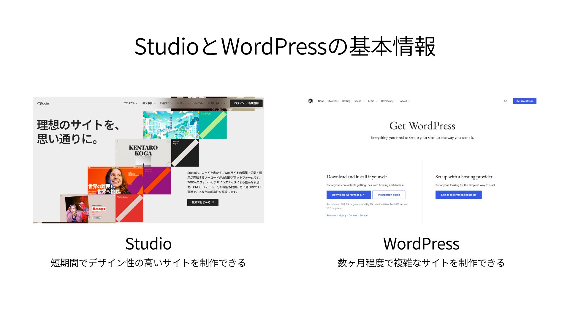 StudioとWordPressの基本情報